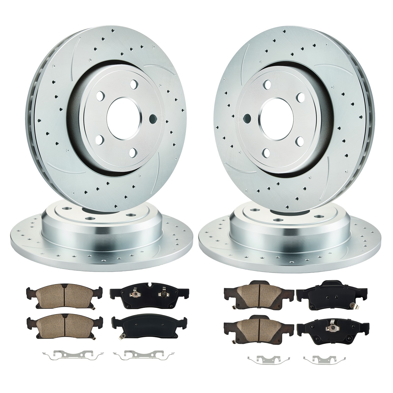 Front Rear Disc Brake Rotors Ceramic Pads Kit For 14-18 Jeep Grand Cherokee 3.0L